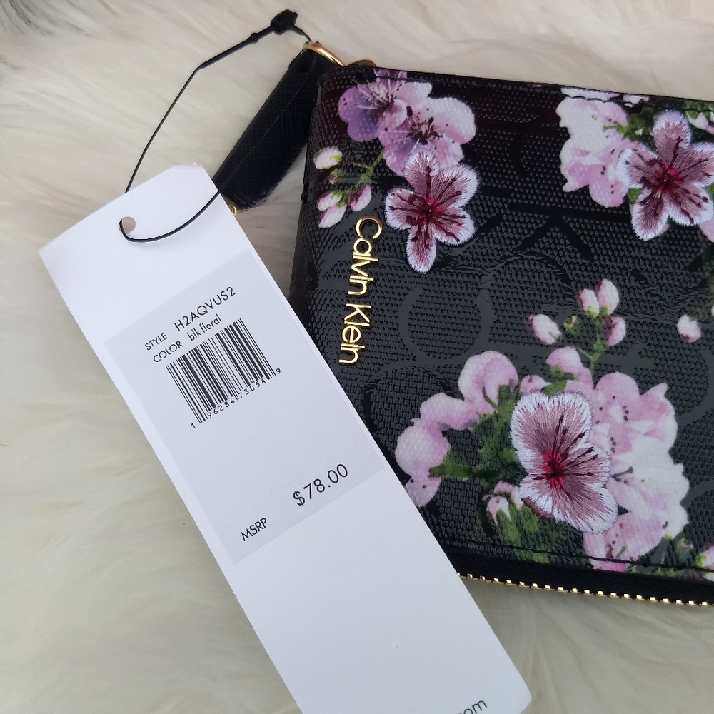 WALLET SOLD Calvin Klein Signature Black Floral Shopper Tote + Wallet - Picture 13 of 16